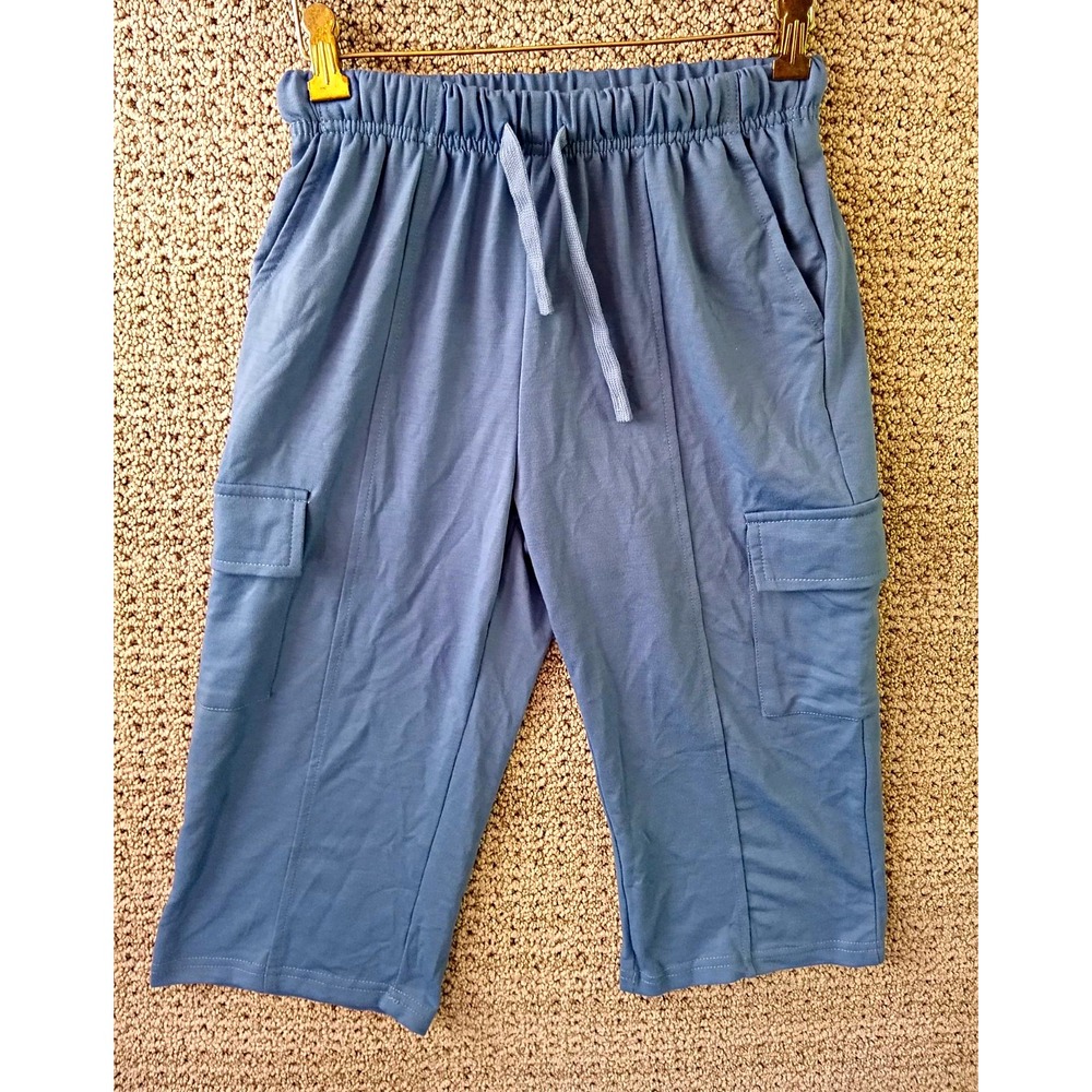 Lemon Zoo Boys Blue Cargo Pants Drawstring Elastic Waist Pockets Knit Size 10-11